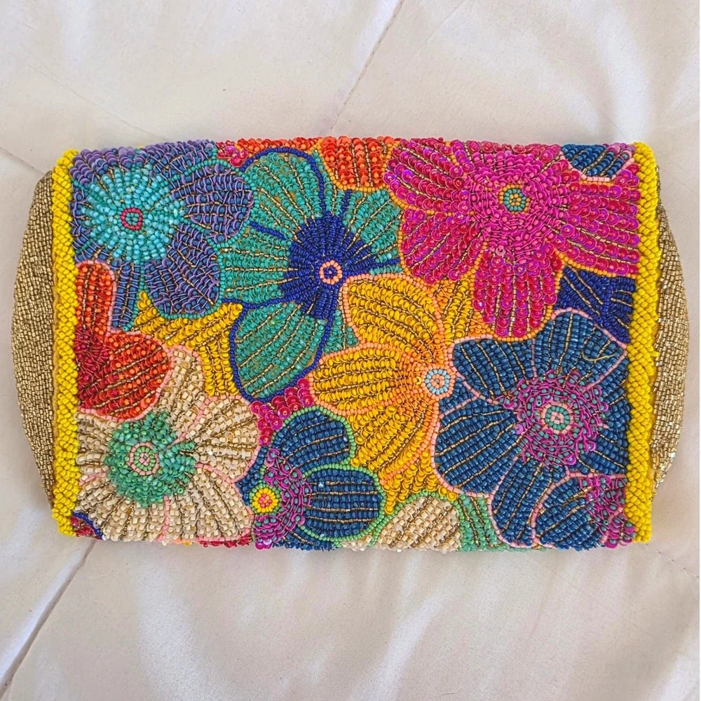 One of a kind Hand-Beaded Floral Clutch Purse Evening Bag‎ Small Evening Bag